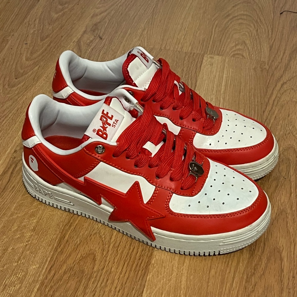 BAPE Red and White Sneakers